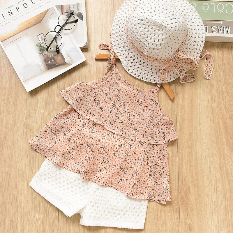 

Baby Girl Beach Dress Shorts Suit With Sun Hat Sea Side Travelling Wears Toddler Girl Clothes Outfits 2019 Summer Baby Clothing