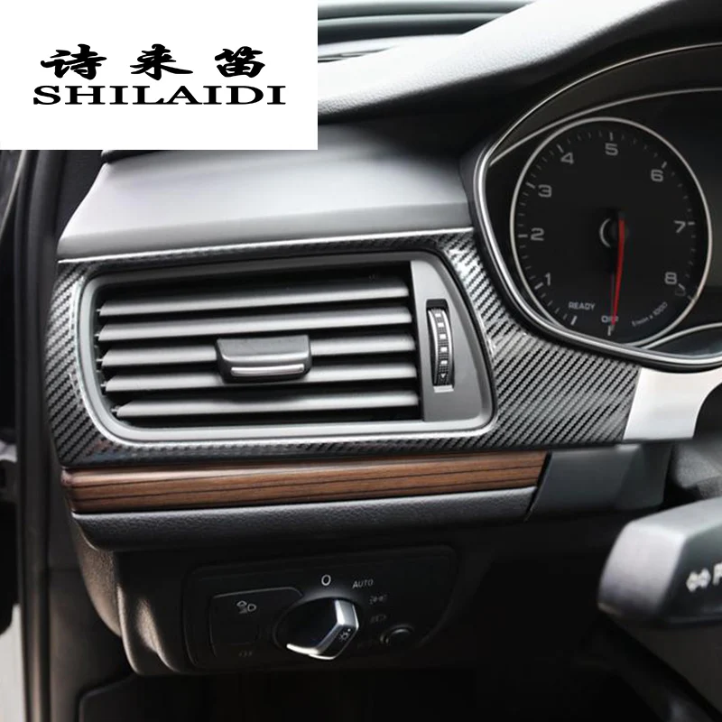 

Car Styling Carbon fiber AC Front air Outlet Trim Frame Decoration Stickers Covers For Audi A6 C7 Interior Auto Accessories LHD