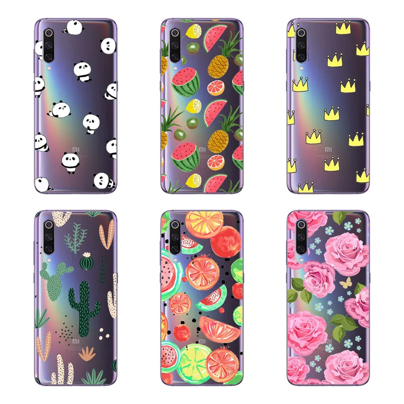 Xiaomi Mi 9 Case,Silicon Black Painting Flower Soft TPU Back Cover for Xiaomi Mi 9 SE Protect Phone Cases Shell