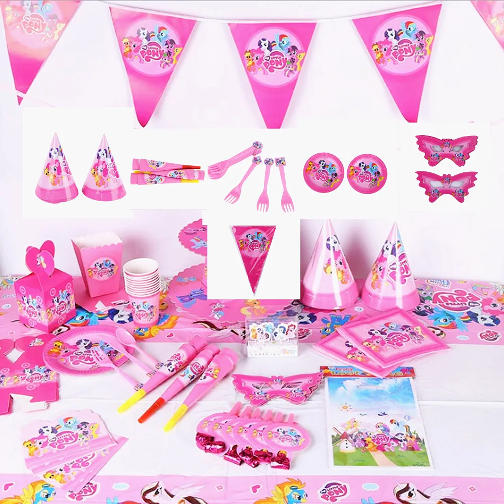 

For 10 people 157pcs luxury happy birthday little pony baby boy girl party shower decoration tableware sets suppliers wholesale