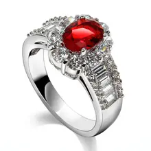 DC1989 Mujeres Anillos de Boda Corte Redondo y Cuadrado Cúbico Sintético Rodio Plateado Zirconia 4 Colores Rojo Azul Púrpura Verde de Plomo envío