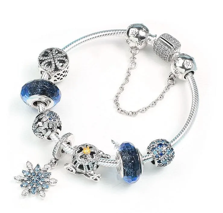 

Original 925 Sterling Silver Strand Bracelets Cinderella Pumpkin With Crystal Beads Pandora Bracelet Bangle Jewelry