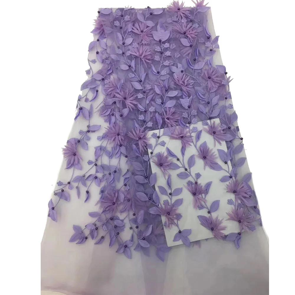 

2019 High Quality French 3D Flower Tulle Beaded African Lace Fabric Sequins Embroidered Nigerian Cloth For Wowen Wedding Dress