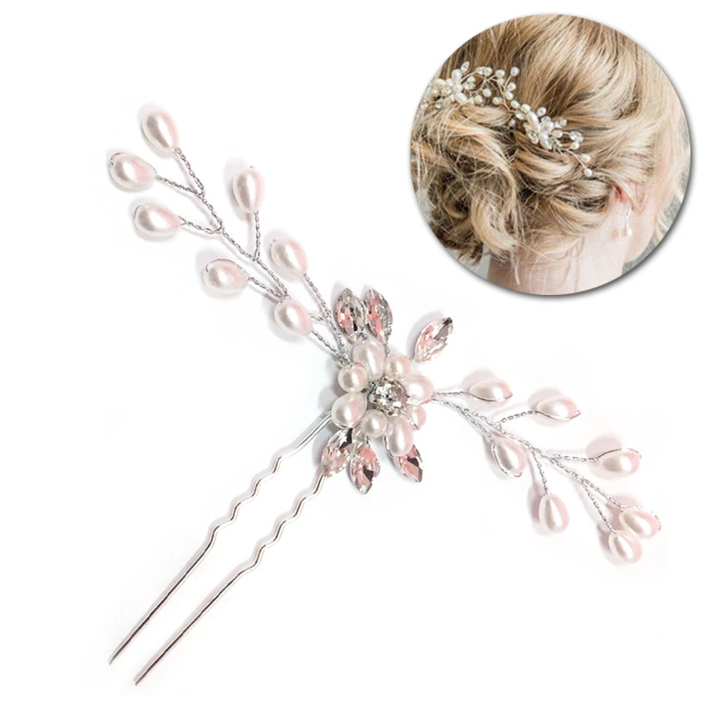 6pcs Women S Wedding Hairpin Crystal Pearls Handwork U Type Folder
