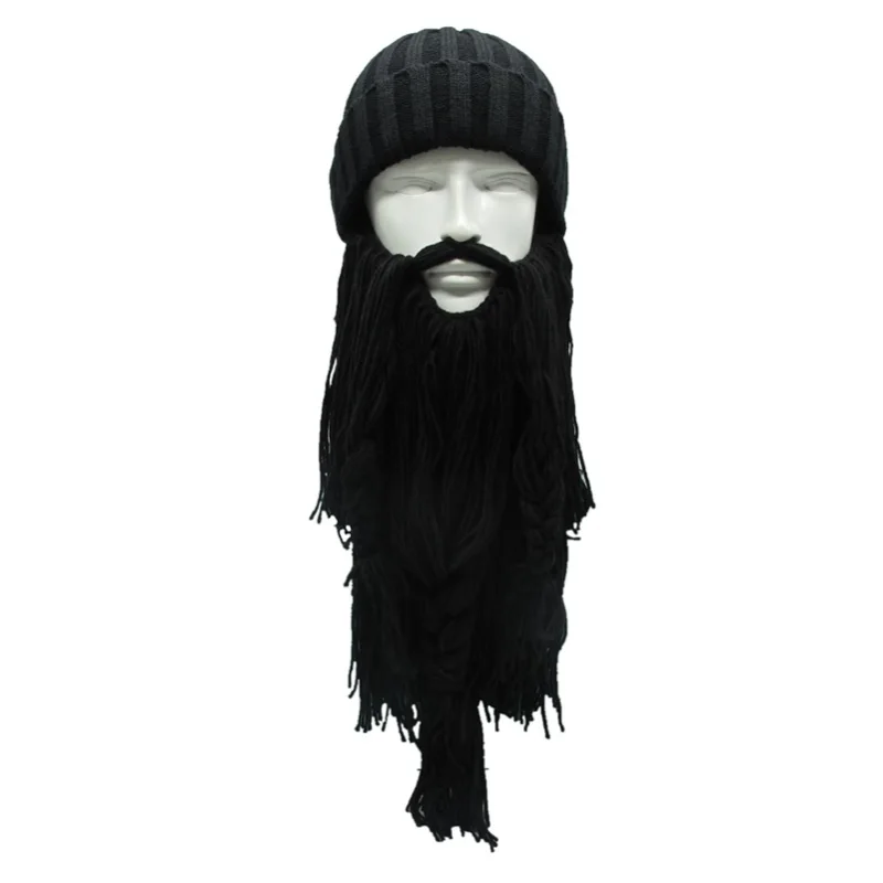 

2018 Men's Barbarian Beard Horn Hats Handmade Winter Warm Hunting Ski Birthday Cool Gifts Funny Gag CapNew
