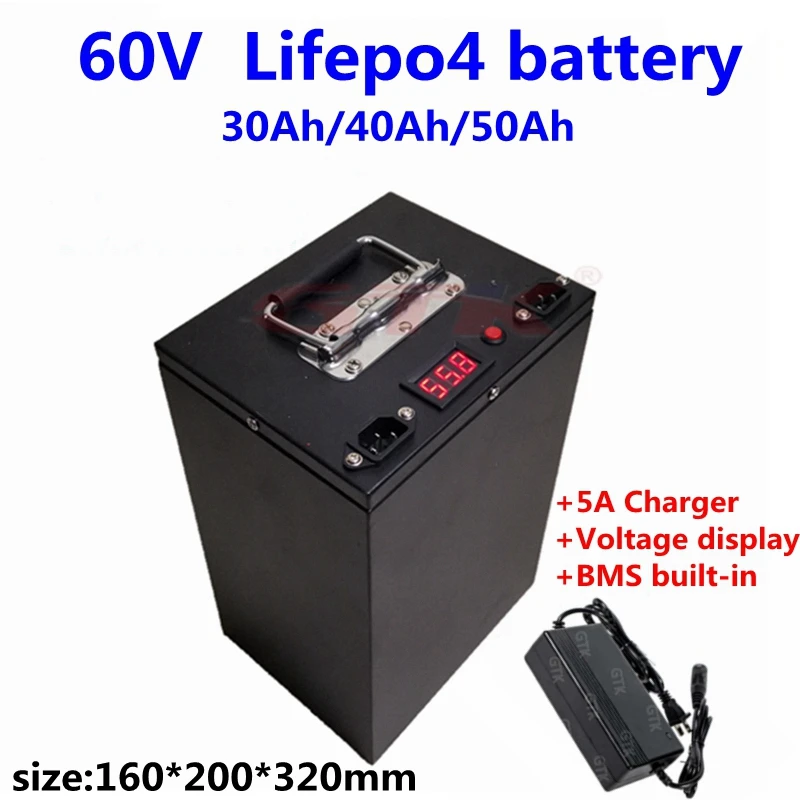 

Rechargeable lifepo4 60V 30Ah 40Ah 50Ah lithium battery with BMS for 3000w electric bike Electric bicycle Scooter+5A charger