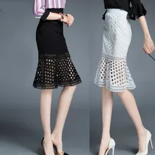 Высокая талия по колено выдалбливают кружева русалка юбки Для женщин элегантные офисные Повседневная обувь кружева юбки леди тела русалка юбка