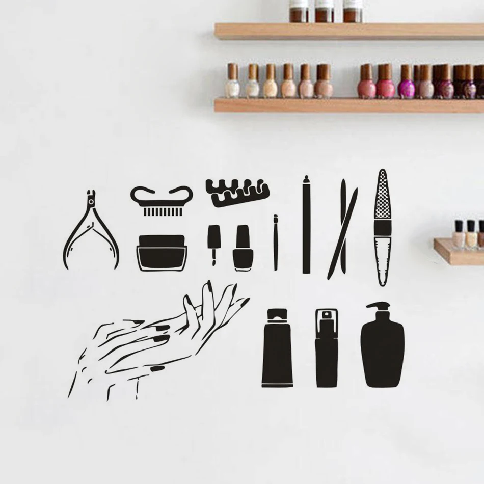 

Nails Polish Tools Removable Wall Sticker Nails Studio Decoration Manicure Nails Design Wall Decal Nail Art Tools Mural AZ500