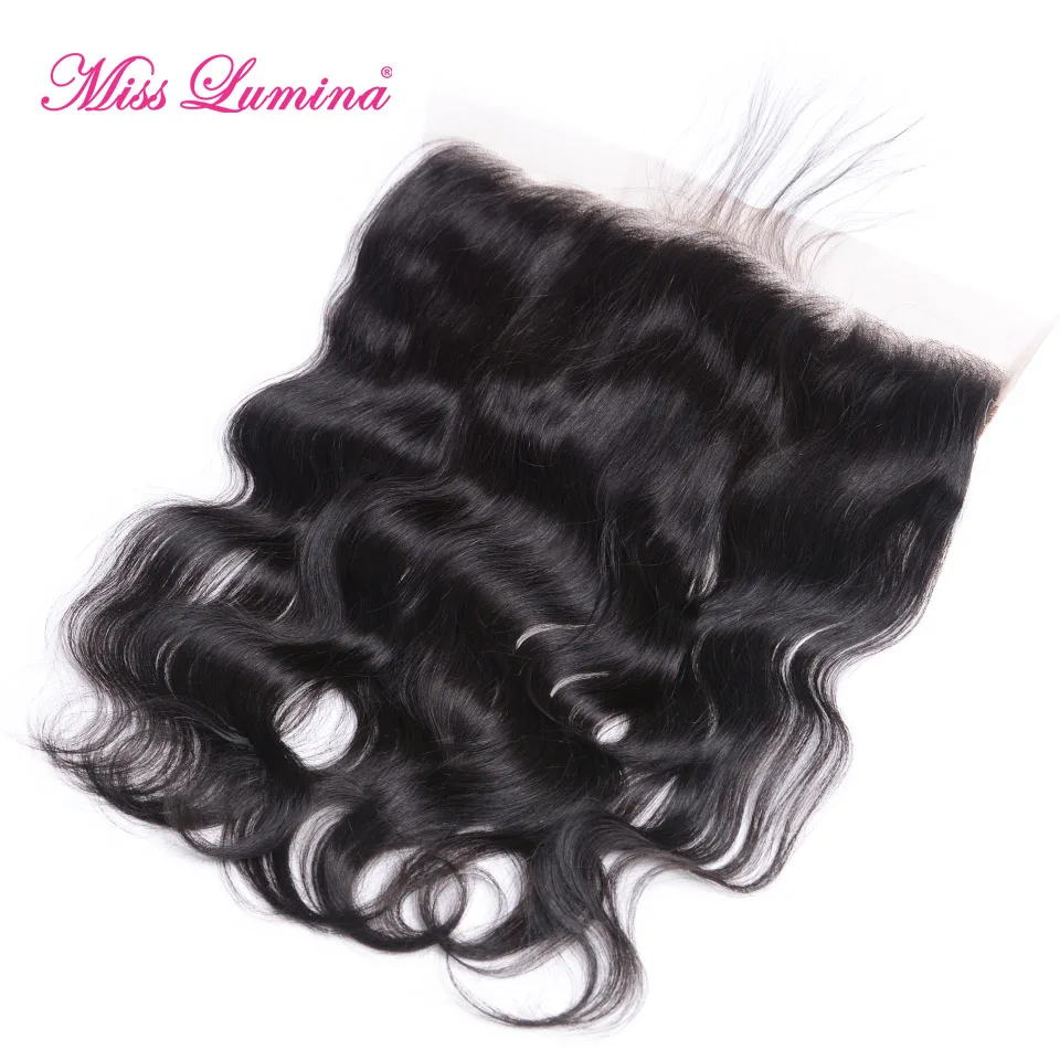 Señorita Lumina 13x4 Pre Arrancadas de Cierre Frontal Del Cordón Brasileño Remy del Color Natural de la Onda del Cuerpo Frontal Con El Pelo Del Bebé Cabello humano