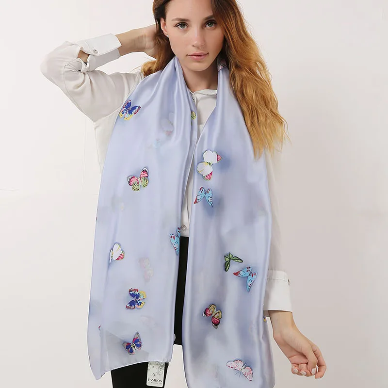 YILIAN Brand Animal Fashion Color Butterfly Pattern Silk Women Scarf 2020 four Seasons Wild Basic Section Shawl SF1118 | Аксессуары для