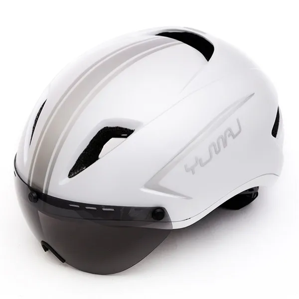 Велосипедный шлем с очками для мужчин-313 г, ультра-светильник для шоссейных гонок, велосипедный шлем, велосипедный защитный шлем, Timed, дорожный велосипедный шлем, объектив - Цвет: white
