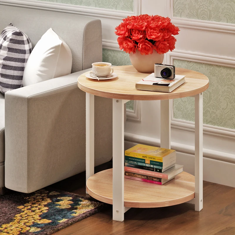 Creative Small Round Coffee Table Simple Modern SimpleSofa Side 2 Layers Computer Desk Table Living Room Funiture 50*55cm