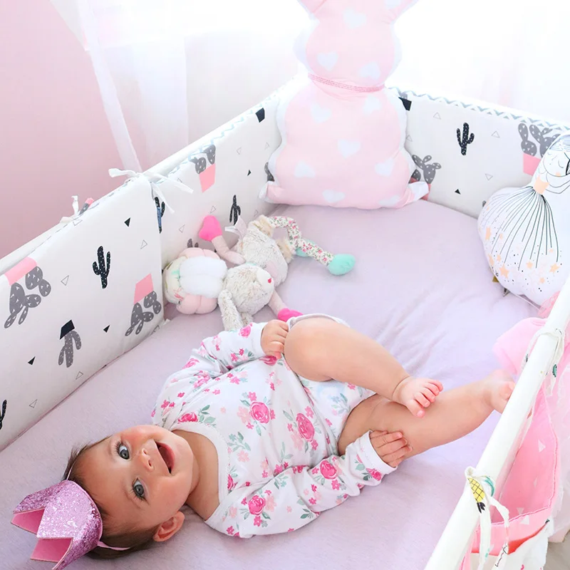 Baby Bed Bumpers Cotton Baby Crib Protector Cartoon Cot Bumpers In Crib For Newborns Multicolor Cot Bumper Length 120cm