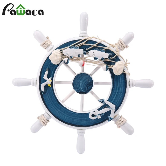 Nautical Mediterranean Style Wood Ship Steering Wheel Fishing Net Nautical Mediterranean Style Wood Ship Steering Wheel Fishing Net Wall Decor Wooden Boat For Diy