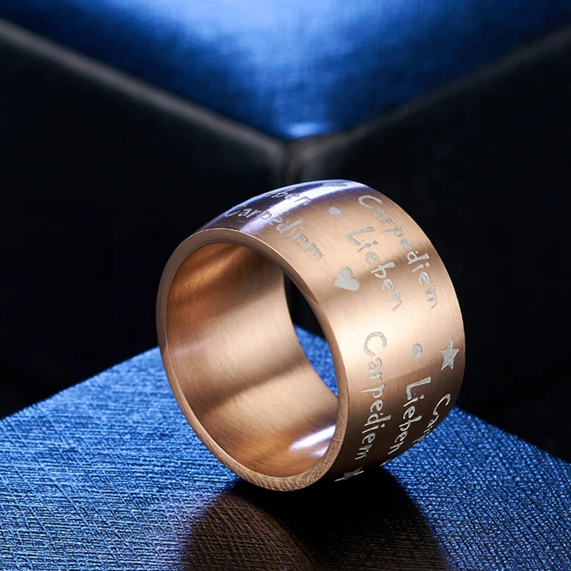 Модное мужское кольцо "carpe diem liebem" 14 мм, большие кольца из нержавеющей стали, серебряное, черное, розовое золото, ювелирное изделие