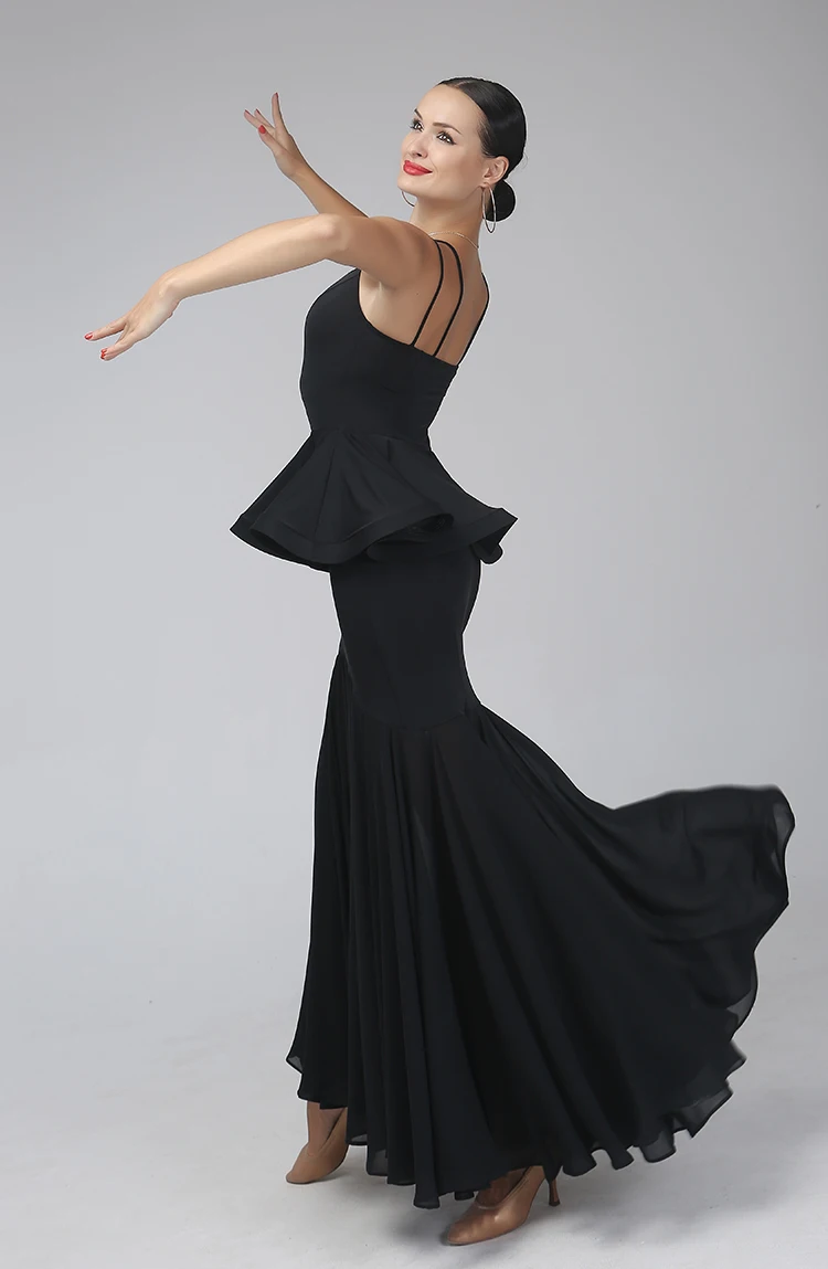 Черное современное танцевальное платье стандартный бальный зал платье, Одежда для танцев Бальные Танцевальные соревнования платья бахрома вальс Платье Фламенко