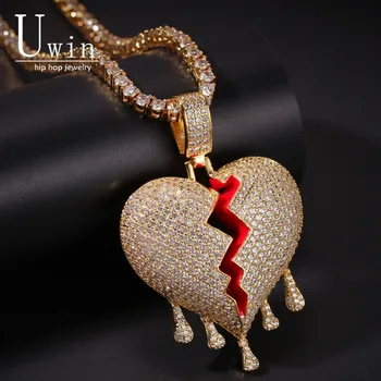 

UWIN Drip Broke Heart Solid Necklace&Pendant Iced Out AAA Cubic Zirconia Trendy Rock Punk Hip Hop Men Jewelry For Gift