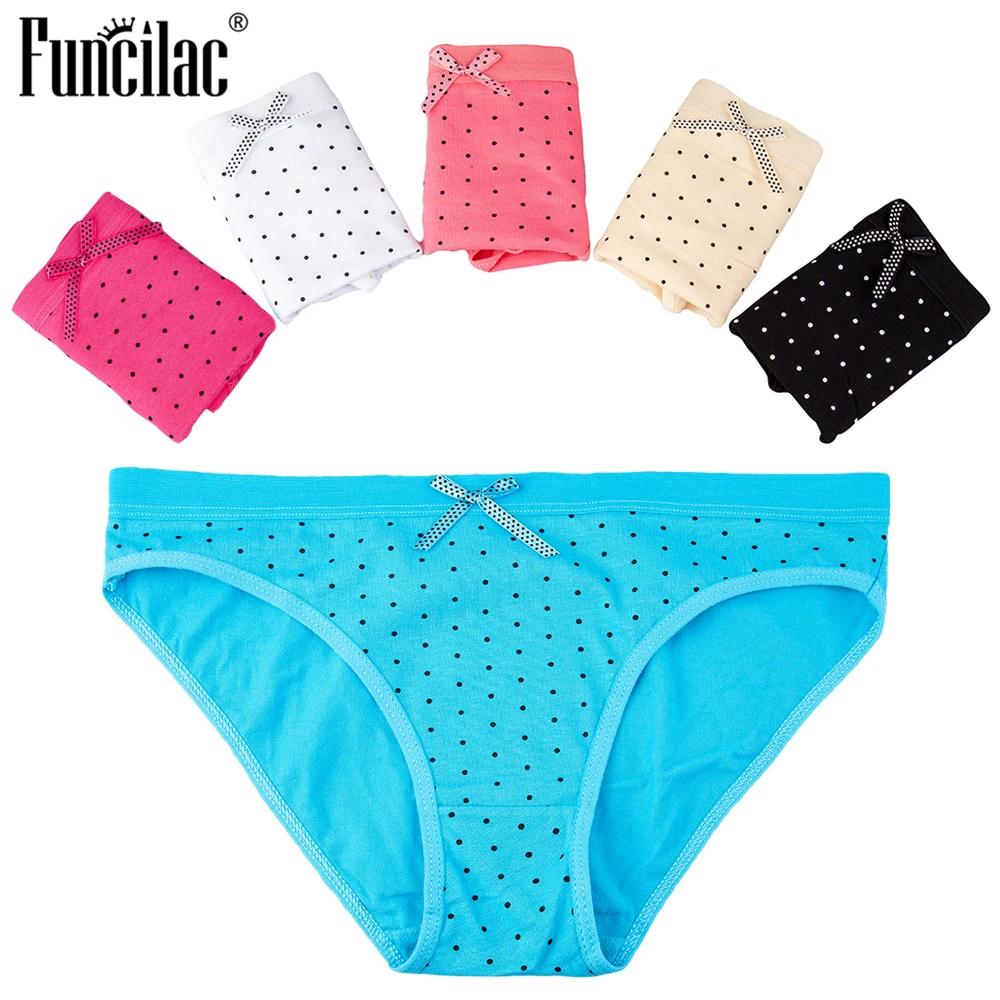 

FUNCILAC Women's Cotton Panties Sexy Ladies Briefs Dot Print Underwear for Women Good Quality New Bikini Free shipping 5 Pcs/Lot