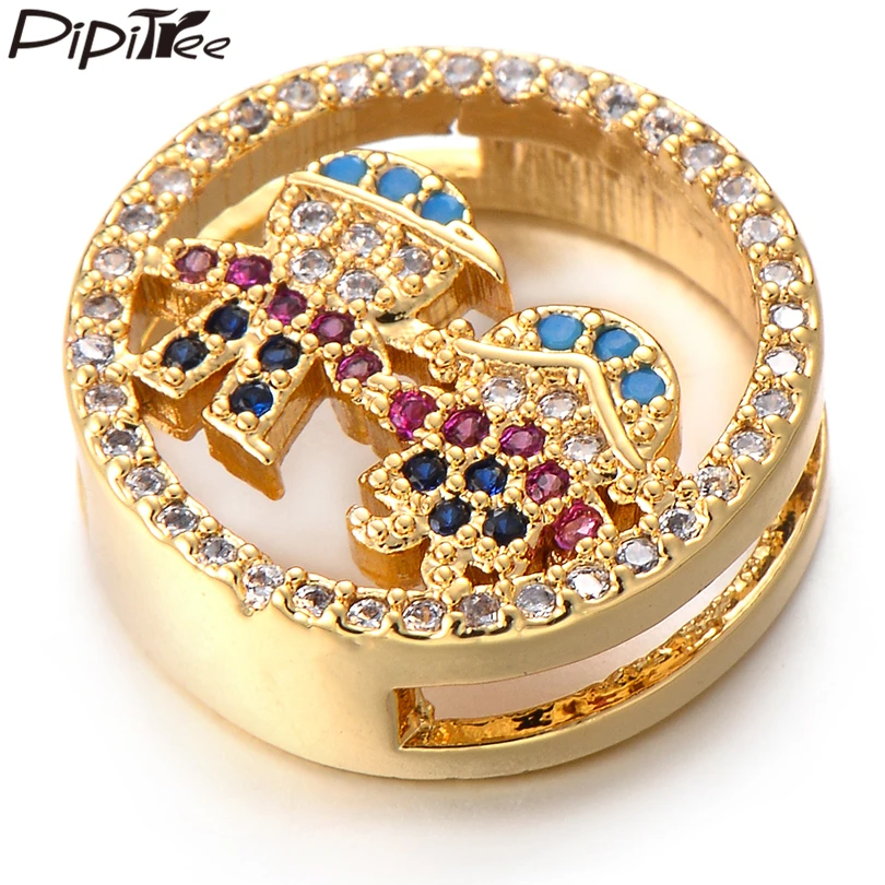 

Pipitree Multi CZ Zircon Boys and Girls Charms Beads fit Mesh Bracelet DIY Round Slider Charm Family Jewelry Accessories 15MM