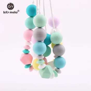 

Let's Make 1pc Silicone Teether Necklace Colorful Silicone Beads BPA Free Silicone Show Gifts DIY Necklace Jewelry Baby Teether