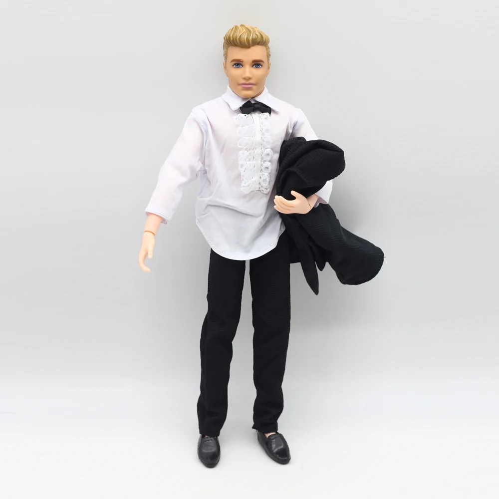 1 комплект, одежда ручной работы, черный костюм невесты с белой рубашкой и штанами для мальчика Барби, кукла Барби, Кен