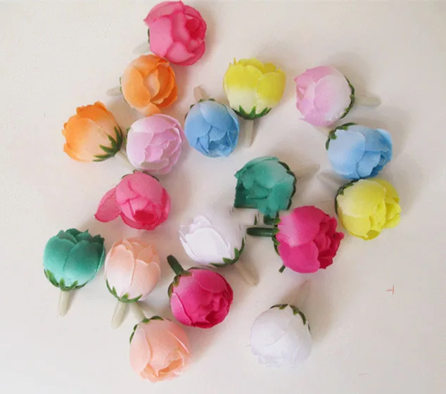 artificial flowers head Simulation of a small tea bud silk flower corsage brooch DIY 2CM | Дом и сад