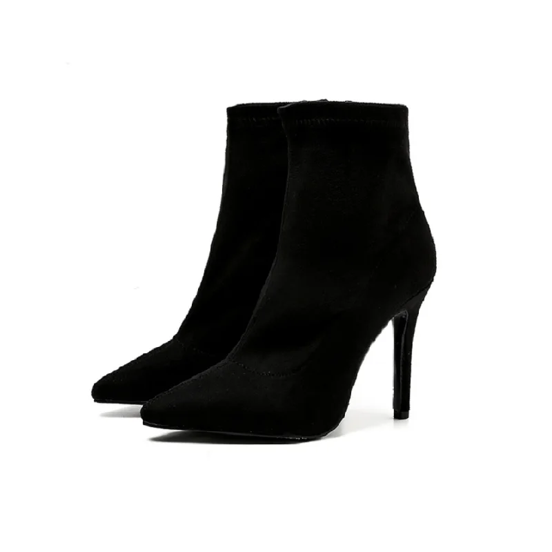

2018 new short boots stiletto elastic boots pointed super high heel Martin boots women's booties black ljj 0117