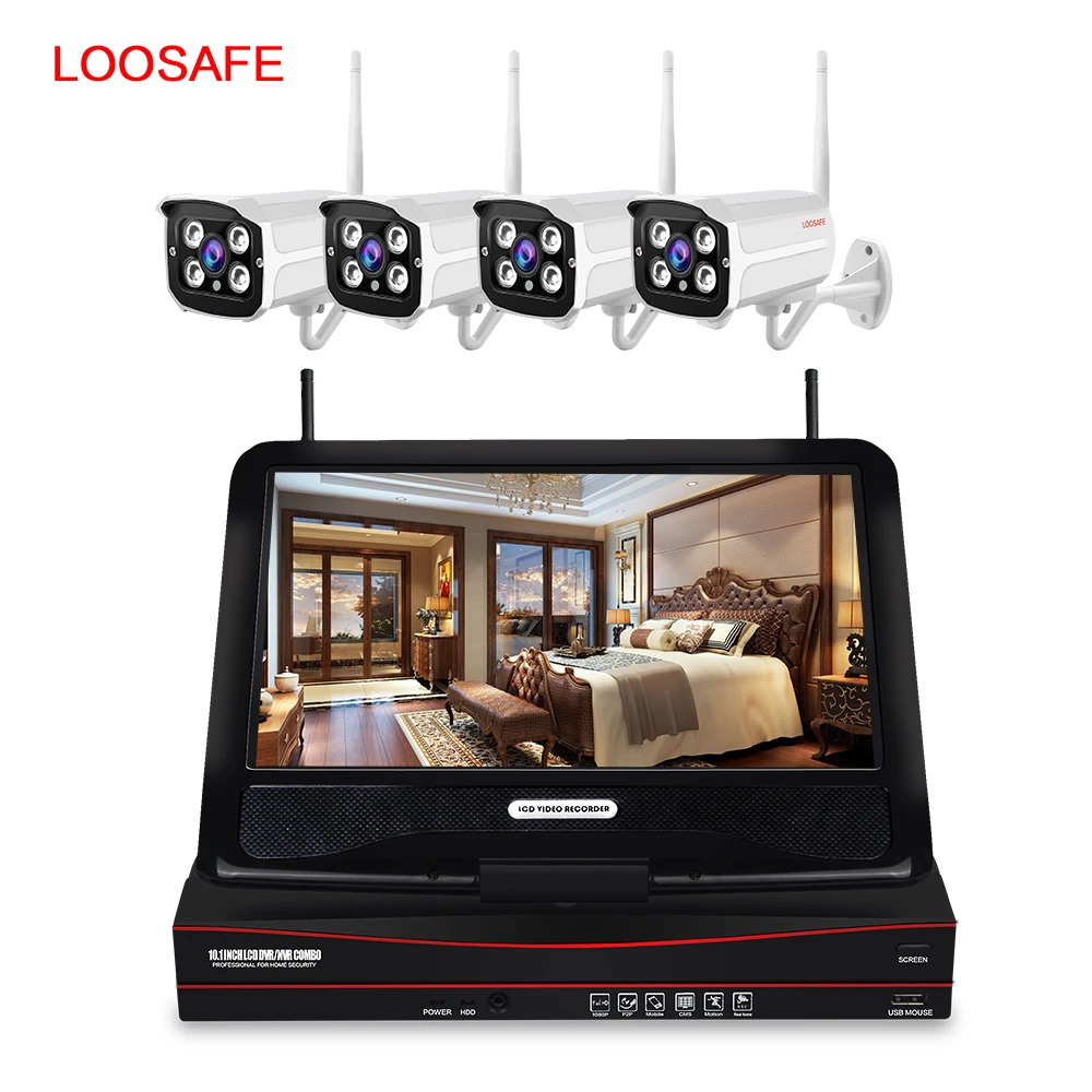 LOOSAFE Wireless Security Camera System NVR With Screen Kit 4CH 1080P HD CCTV Outdoor P2P Video Surveillance Set | Безопасность и