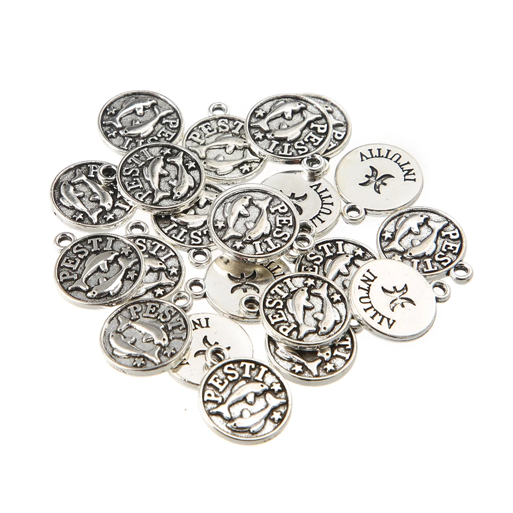 12*14,5 мм сплав старинное серебро двенадцать знаки металлические подвески DIY Созвездие для Для женщин ювелирных изделий украшения мини 12 шт./лот