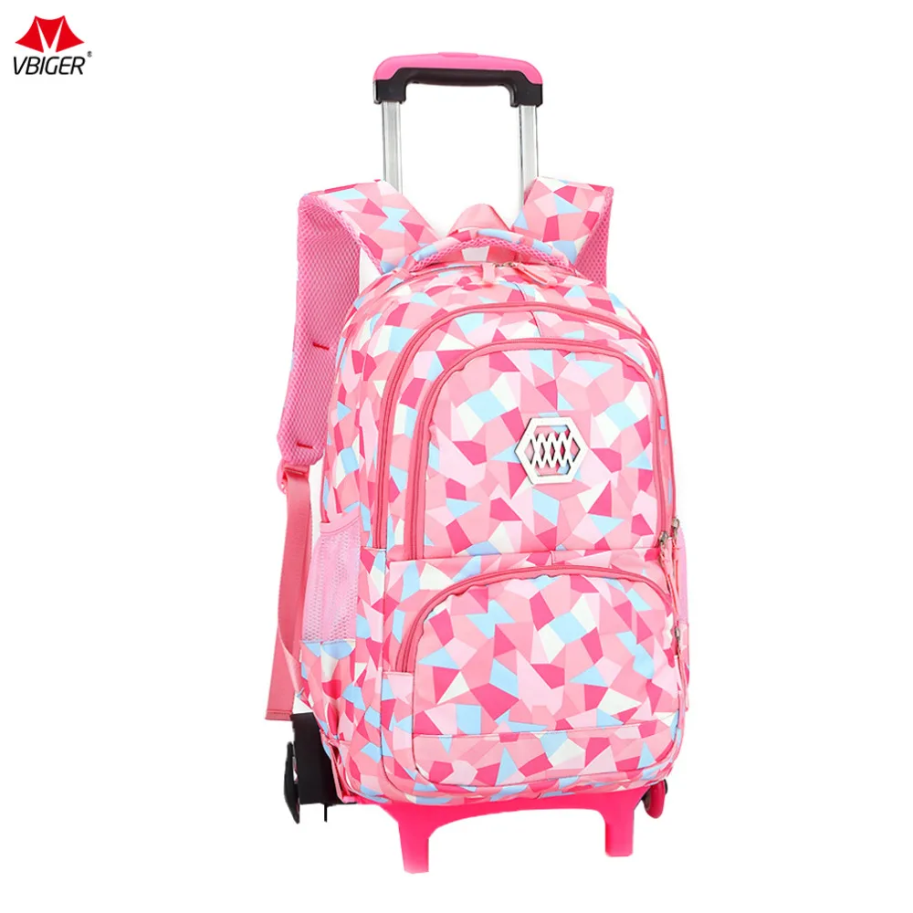 Vbiger Children Girl Wheeled Backpack Adorable Daypack Large Capacity Trolley School Bag Rolling Bags for Students