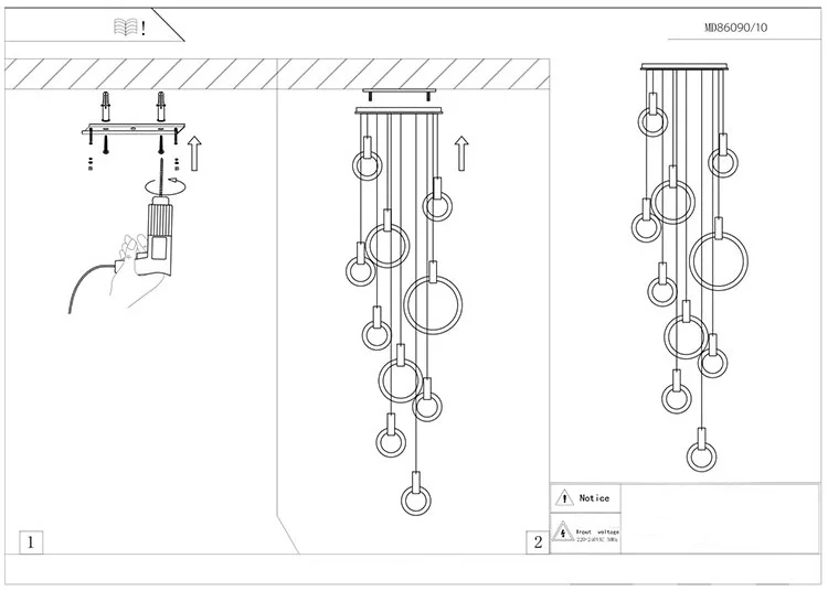 Лестница длинные подвесные лампы современная простая вилла атмосфера Скандинавская творческая личность аура поворотный подвесной светильник