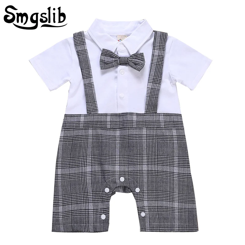 

Baby jumpsuit summer one pieces infant birthday party wedding dresses baby gentleman clothes Short Sleeves Boy Girl Clothes