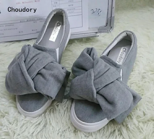 

2017 Spring New Hot Women Solid Blue/Black Round Toe Big Bow Low Top Slip On Flat Casual Shoes Knot Platform Trainers Flats