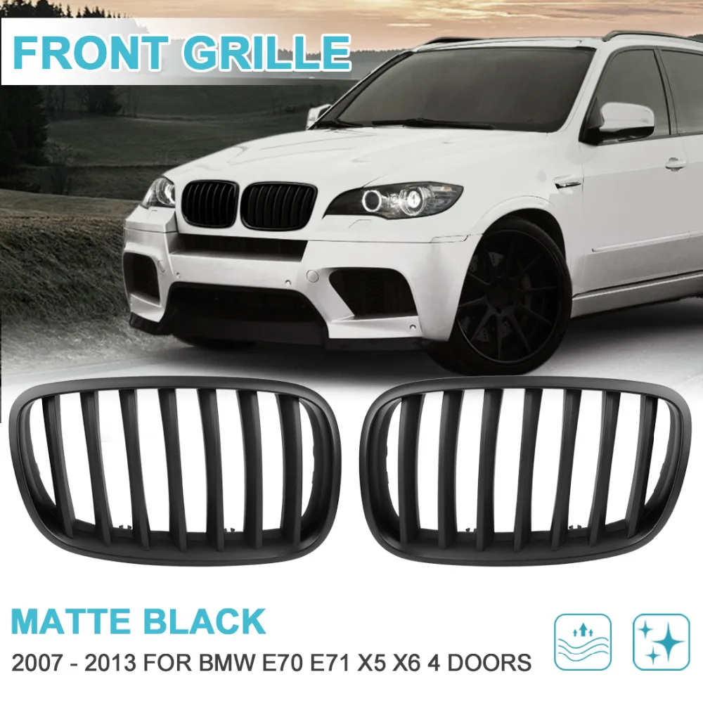 

UXCELL 2pcs Matte Black Front Left & Right Hood Kidney Racing Grille Grill Cover for BMW E70 X5 E71 X6 4D 2007 To 2013