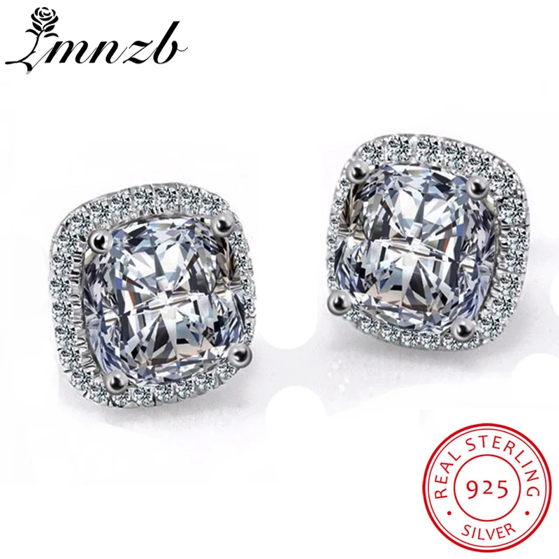 

LMNZB Fine Jewelry Original 925 Sterling Silver Wedding Earrings with 8mm 2 Carat Cubic Zircon Stud Earrings for Women LE001