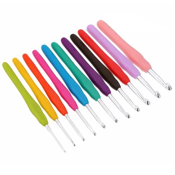 

11Pcs Silicone Iron Handle Aluminum Crochet Manual DIY Knitting Sweater Handle Knitting Needles Set Crochet Hook Mixed Color