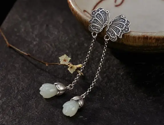 

Sterling S925 925 silver Drop Earrings butterfly for woman earring trendy 10*60mm
