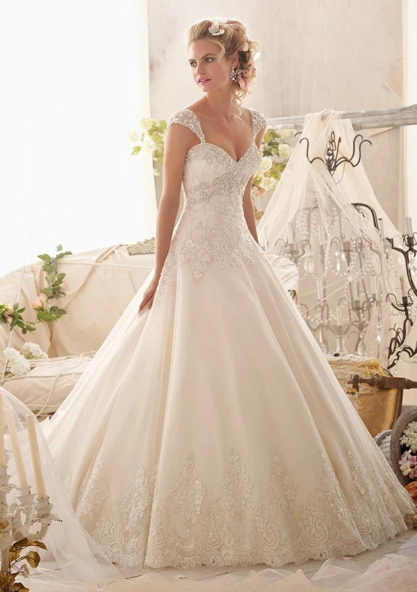 

Free Shipping Removable Strap Empire Beading Lace Appliques On Organza and Tulle 2014 Wedding Dress