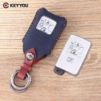 

KEYYOU Leather Remote Car Keychain Key Cover Case For Toyota 4 Buttons Key Shell Fob Protector Key Bag