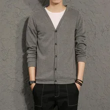 Мужской свитер, вязаный кардиган, тонкие мужские вязаные свитера, кардиганы, весна-осень, мужской деловой Повседневный однотонный Приталенный пиджак с v-образным вырезом