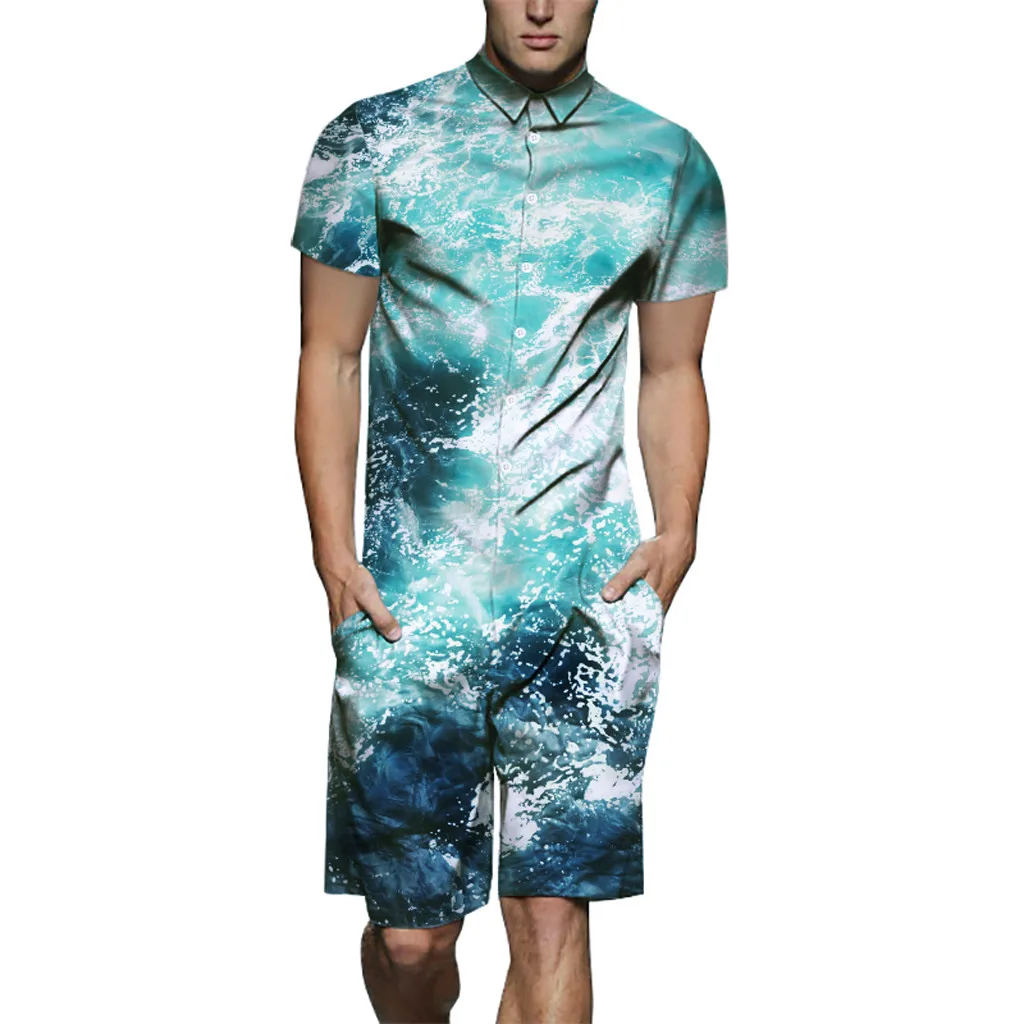 

FeiTong Mens Summer 3D Printed Splicing Short Sleeve T-shirt Top Print Jumpsuit Men's T-shirts Hop Short Sleeve Fashion Clothing