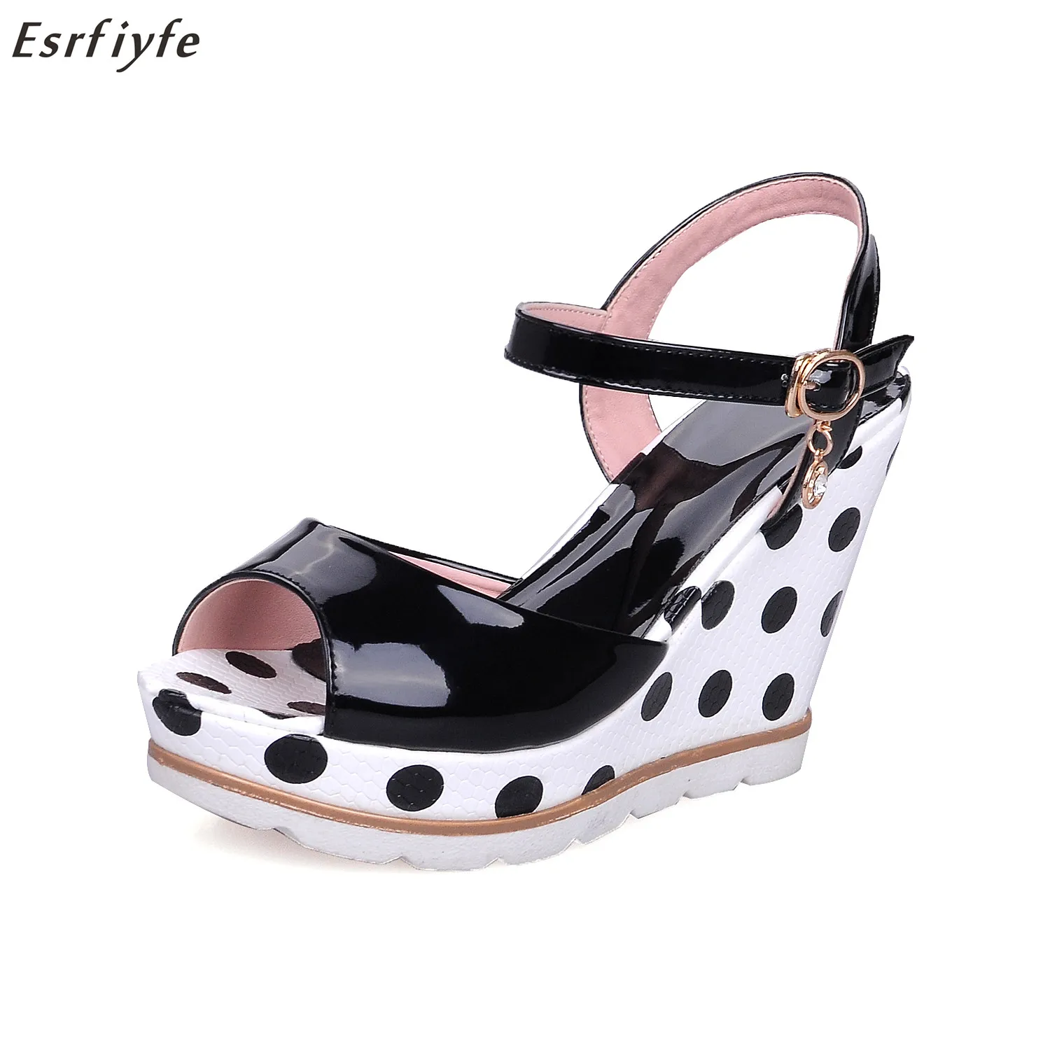 

ESRFIYFE Plus Size 10 Women Sandals Ankle Strap Straw Platform Wedges for Female Shoes Flock High Heels Cover Heel Sandals