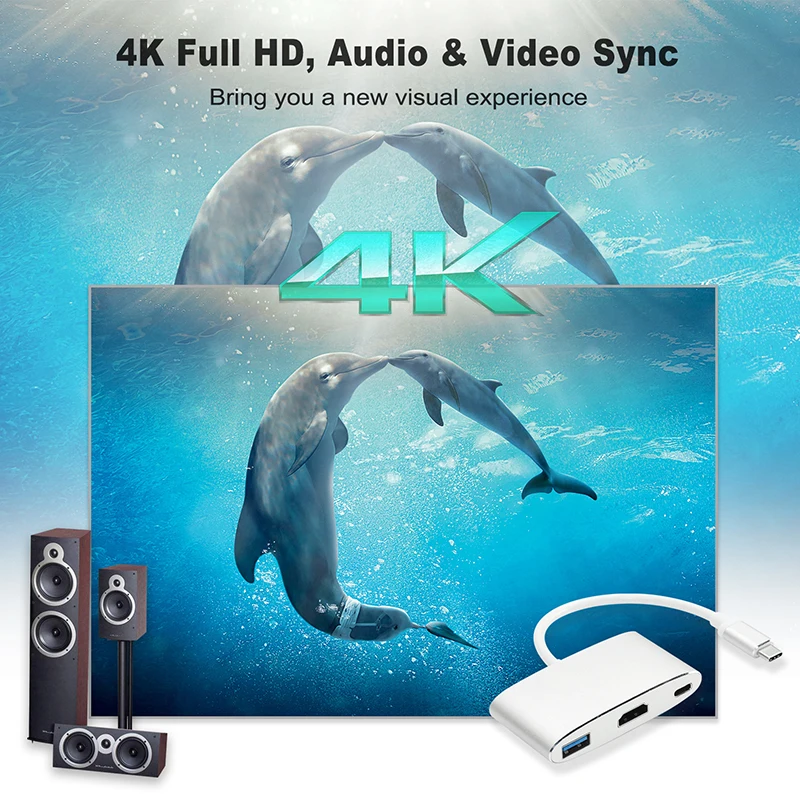 CABLETIME USB C Hub HDMI 4K Type C 3.1 to HDMI USB 3.0 Adapter USB C Converter for Macbook Chromebook Pixel Lumia USB C Hub C207