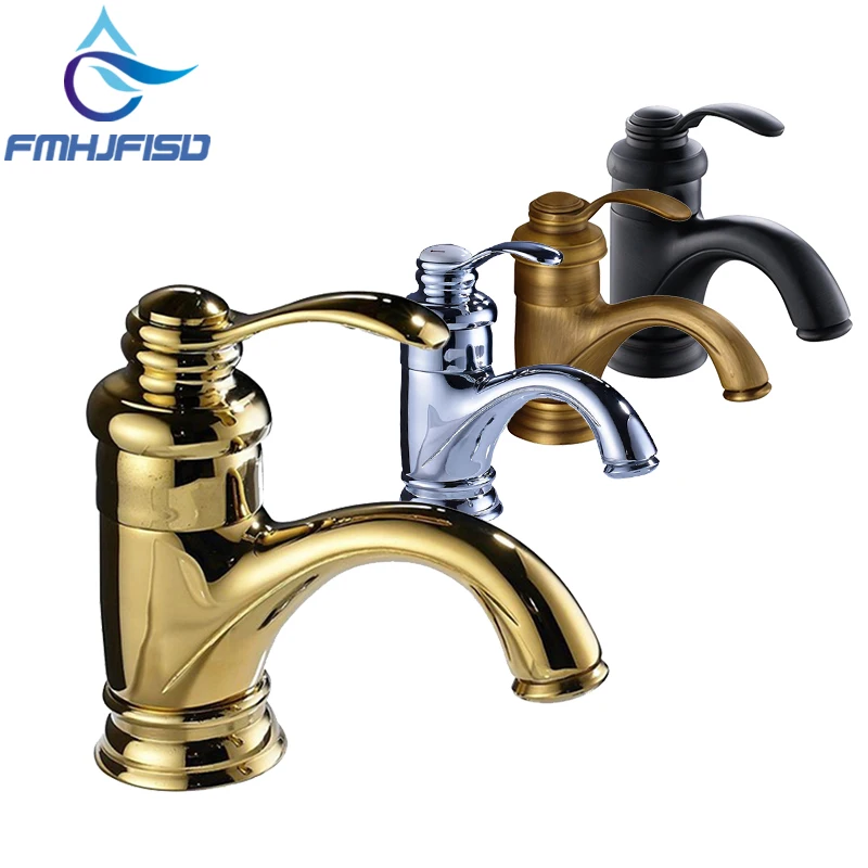 

Free Shipping Factory Retail Basin Mixer Faucet with Single Handle Deck Mounted Golden Finish