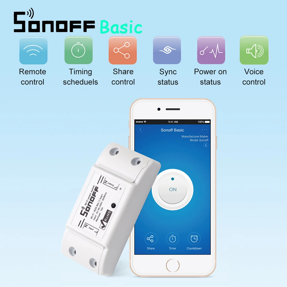 

2pcs SONOFF Basic Wifi Switch Work with Alexa for Google Home Timer 10A/2200W Wireless Remote Switch Smart Automation Module