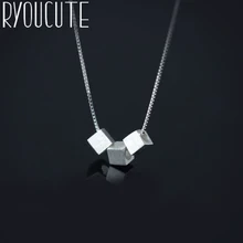 RYOUCUTE Настоящее чистое 925 пробы Серебряное ювелирное изделие винтажное корейское длинное ожерелье с тремя кубиками для женщин Свадебное колье