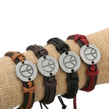 Модные Простые Ювелирные изделия из веревки стимпанк металлический мир символ мира Унисекс Браслет на завязках кожаный браслет с подвесками на руку браслет