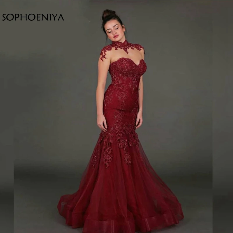 

New Arrival Long sleeve evening dress 2019 Lace Appliques Beaded Tulle Mermaid dress Party evening gown ever pretty