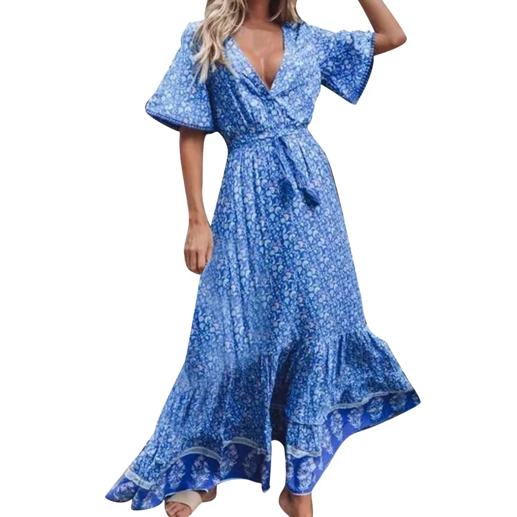 Plus Size Fashion Print Tassel Bohemian Long Maxi Dress Boho Clothing ...