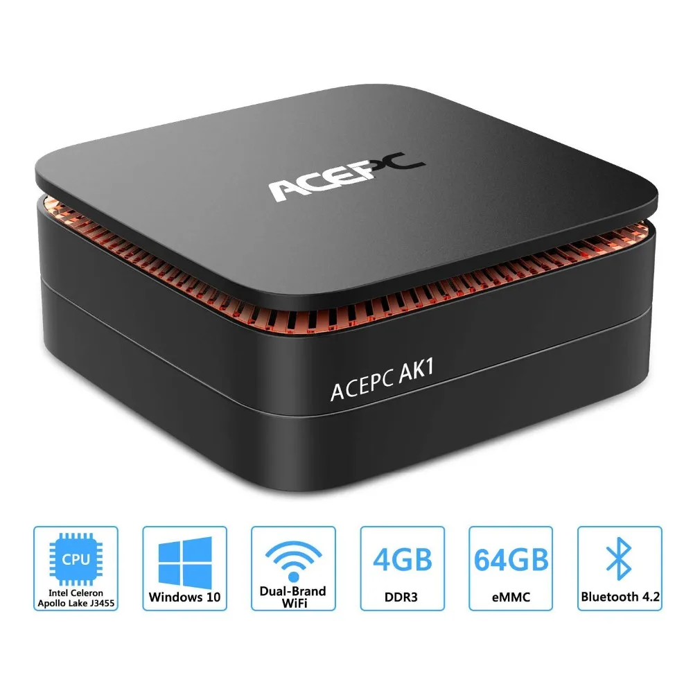 ACEPC AK1 Windows 10 Mini PC desktop Gaming computer Intel Celeron J3455 4G 64G 12V 2HDMI